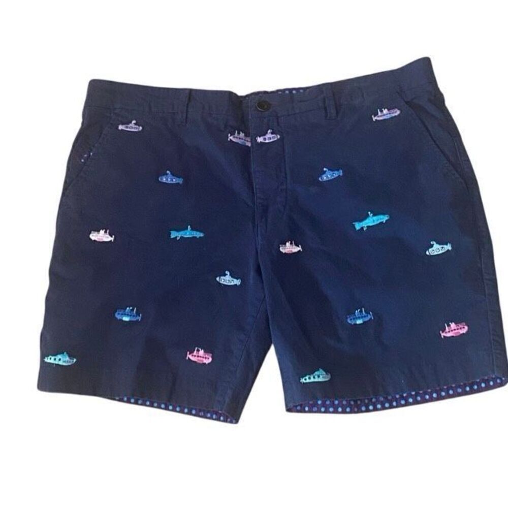 Lords of Harlech Navy Embroidered Boat Shorts 36W Cotton Stretch